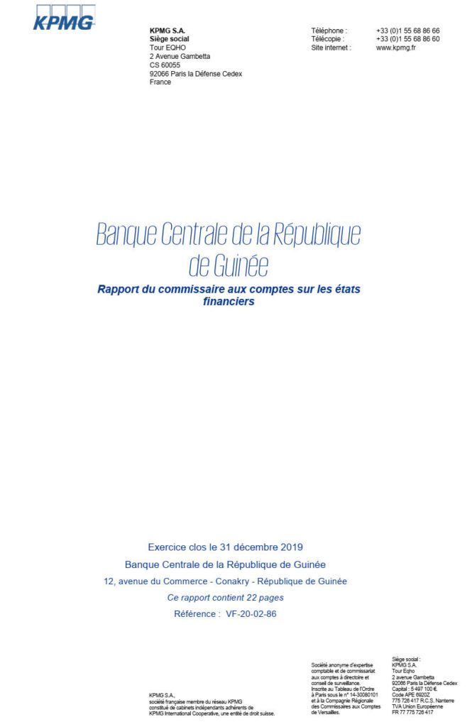 Rapport Du Commissaire Aux Comptes Sur Les états Financiers – BCRG